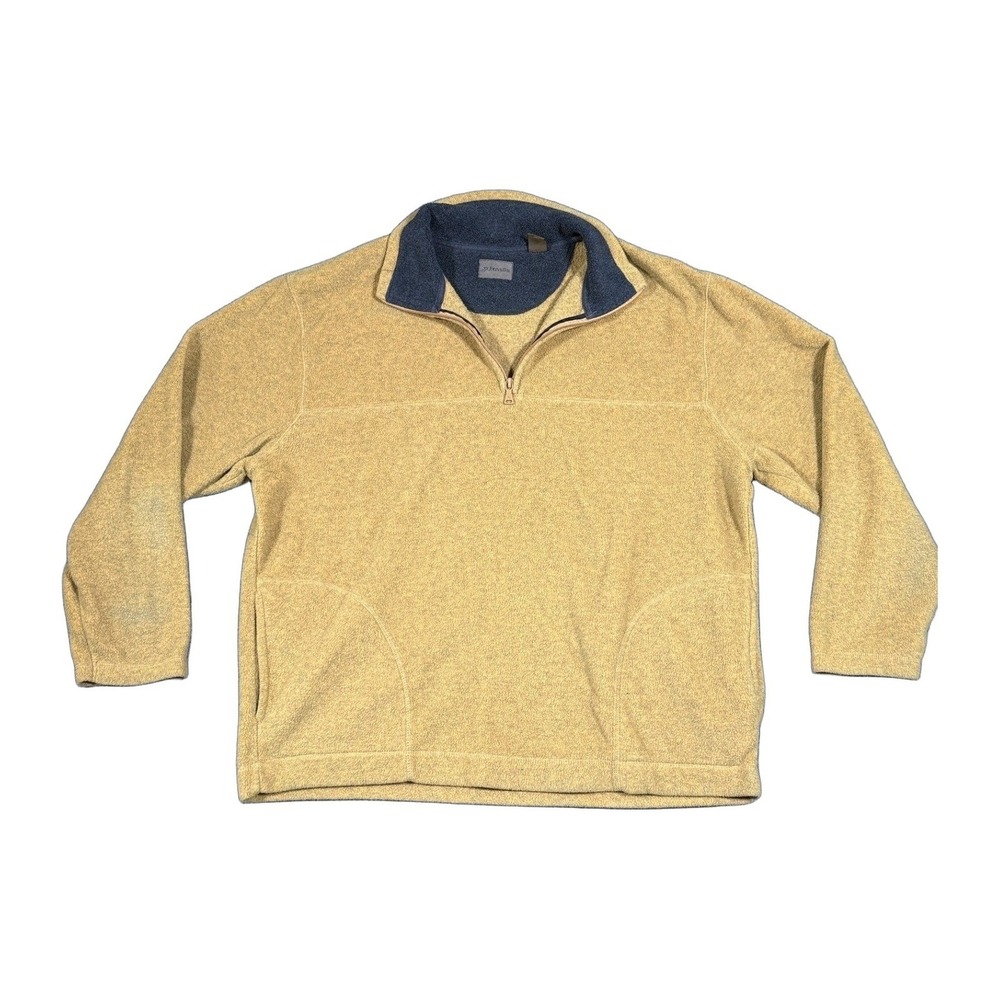 St Johns Bay Mens Large Mustard Yellow Fleece 1/4 Zip Pullover Mock Neck Sweater